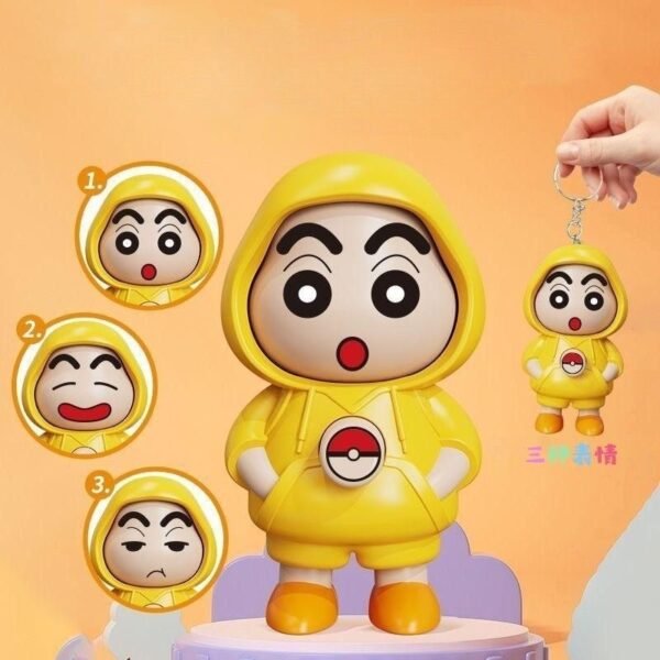 Shinchan Yellow Hoodie Action Figure & Keychain Set – 3 Interchangeable Faces